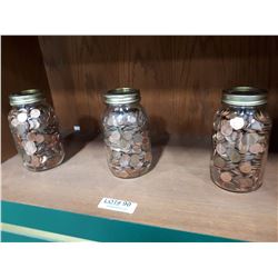 THREE MASON JARS OF PENNIES