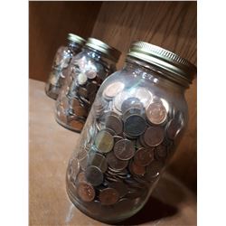 THREE MASON JARS F PENNIES
