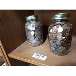 TWO MASON JARS OF PENNIES