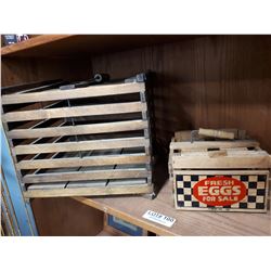 TWO WOODEN EGG CARRIERS