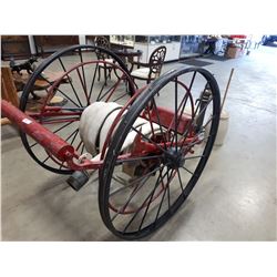 HAND-DRAWN FIRE HOSE CART WITH BRASS NOZZLES