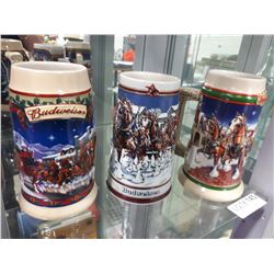 THREE COLLECTOR BUDWEISER STEINS