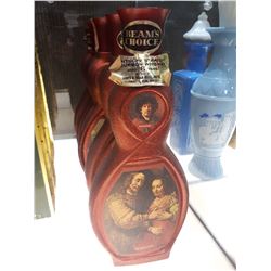 FIVE RED JIM BEAM COLLECTOR BOTTLES