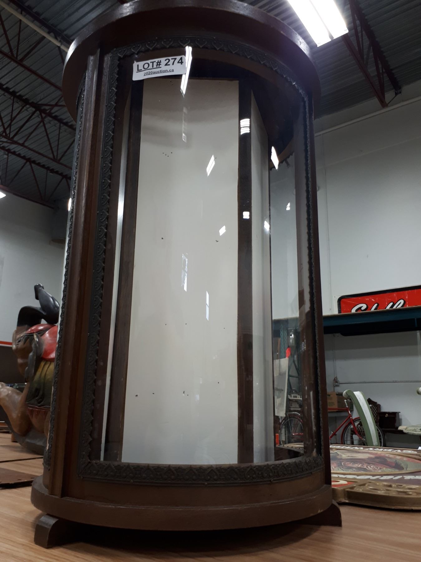 WOOD AND GLASS REVOLVING DISPLAY CABINET