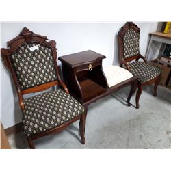 QUEEN ANNE HALL BENCH + PAIR OF ANTIQUE CHAIRS