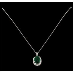 7.50 ctw Emerald and Diamond Pendant With Chain - 14KT White Gold