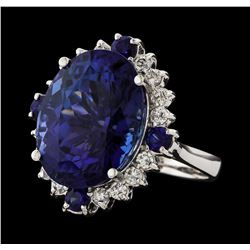 17.13 ctw Tanzanite, Sapphire and Diamond Ring - 14KT White Gold