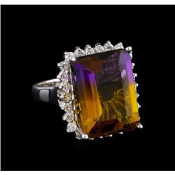 11.18 ctw Ametrine Quartz and Diamond Ring - 14KT White Gold