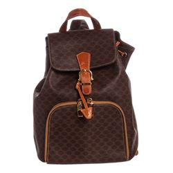 Celine Brown Macadam Canvas Leather Trim Medium Backpack