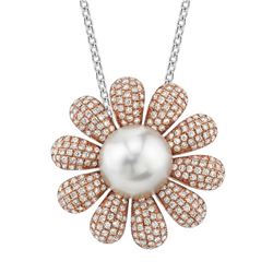 18k Rose Gold 2.05CTW Diamond and Pearl Pendant, (SI2-SI3/G-H)