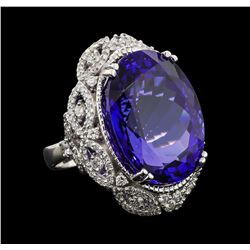 GIA Cert 45.32 ctw Tanzanite and Diamond Ring - 14KT White Gold