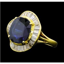 7.35 ctw Sapphire And Diamond Ring - 18KT Yellow Gold