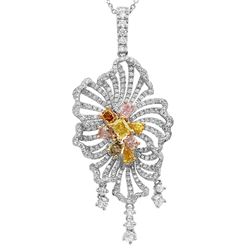 18k Three Tone Gold 3.13CTW Multicolor Dia and Pink Diamond and Diamond Pendant,