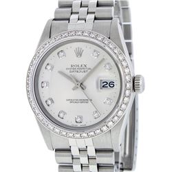 Rolex Mens Stainless Steel Silver Diamond 36MM Datejust Wristwatch