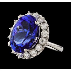 10.35 ctw Tanzanite and Diamond Ring - 14KT White Gold