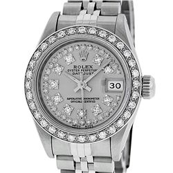 Rolex Ladies Stainless Steel Slate Grey Diamond Datejust Wristwatch