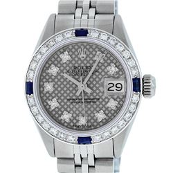 Rolex Ladies Stainless Steel Slate Grey Stamp Diamond & Sapphire Datejust Wristw