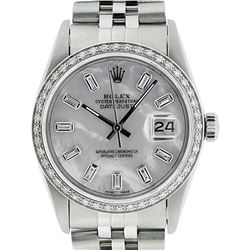 Rolex Mens Stainless Steel MOP Baguette Diamond 36MM Datejust Wristwatch