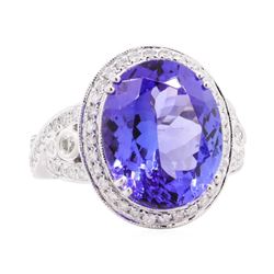 12.53 ctw Tanzanite and Diamond Ring - 14KT White Gold