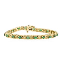 6.20 ctw Emerald and Diamond Bracelet - 14KT Yellow Gold