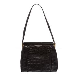 Fassbender Black Croc Vintage Leather Handbag