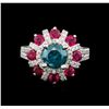 Image 2 : 14KT White Gold 1.89 ctw Fancy Blue Diamond and Ruby Ring