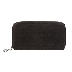 Bvlgari Black Fabric Leather Logo Zipper Wallet