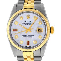 Rolex Mens 2 Tone 14K MOP Diamond 36MM Datejust Wristwatch