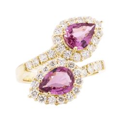 3.36 ctw Pink Sapphire and Diamond Ring - 14KT Yellow Gold