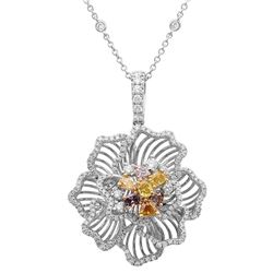 18k Three Tone Gold 1.95CTW Diamond and Pink Diamond and Multicolor Dia Pendant,