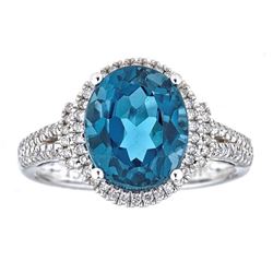 4.58 ctw Topaz and Diamond Ring - 14KT White Gold