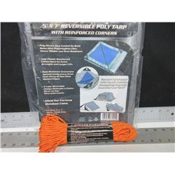 New 5 x 7ft Poly Tarp with 100ft 7 strand 550lb Paracord / excellent for