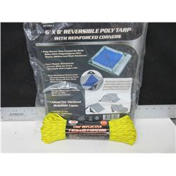 New 6 x 8ft Poly Tarp with 100ft Paracord 7 strand 550lb