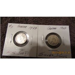 1943 - 1949 CANADA KING GEORGE VI SILVER DIMES (AU)