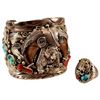 Image 1 : Bear Claw & Turquoise Indian Cuff & Ring Set