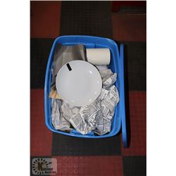 TOTE OF DISHWARE AND MORE