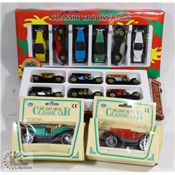 2 CLASSIC CAR SETS W/ 2 DIECAST LARGER SCALE CARS