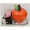 Image 1 : APPLE COOKIE JAR, CAKE PLATE & SMALL LAMP