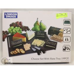 NEW 19-PC CHEESE SET WITH SLATE TRAY -