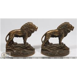 BRASS / COPPER LION BOOKENDS W/ 1926 STAMPED ON IT