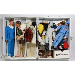 VINTAGE BARBIE CASE W/ KEN DOLLS, CLOTHES AND MORE