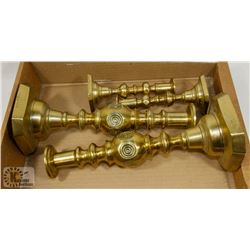 PAIR OF 12" HIGH BRASS CANDLESTICKS AND PAIR 6.5"