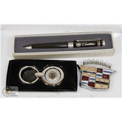 CADILLAC COLLECTIBLES INCL CAR BADGE, KEY CHAIN &
