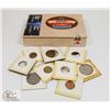 Image 1 : CIGAR BOX WITH TEN OLD WORLD COINS.