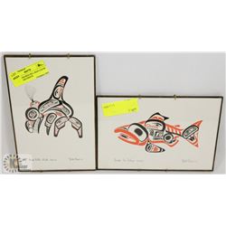 SET OF 2 FRAMED BILL REID COLOR HAIDA CARD PRINTS