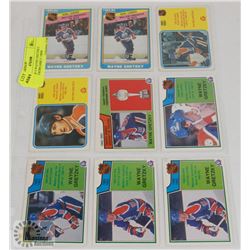 SHEET OF 9 WAYNE GRETZKY CARDS FROM EARLY 1980S