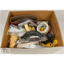 BOX OF GROUT, SPACERS AND SPONGE.