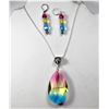 Image 1 : 15)  TRI COLORED CRYSTAL PENDANT ON 18"