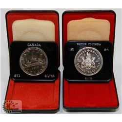 LOT OF 2 CASED SILVER DOLLARS, 1971, 1972