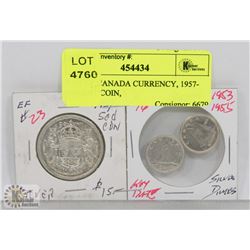 LOT OF CANADA CURRENCY, 1957- 50 CENT COIN,